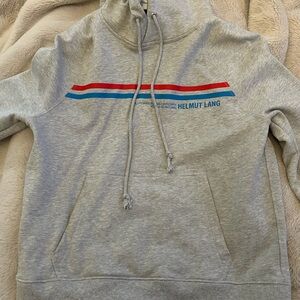 Helmut Lang Gray Hoodie with Red and Blue Accents